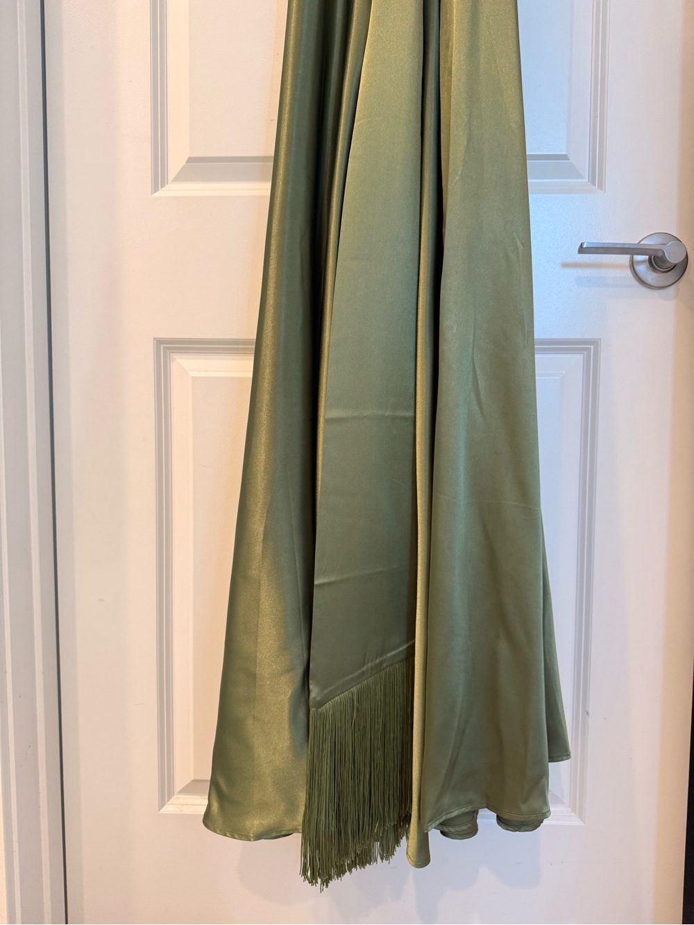 NEW Bronx Banco Leo Sage Maxi Dress, Olive Green Satin Cowl Neck Evening Gown - Picture 9 of 16